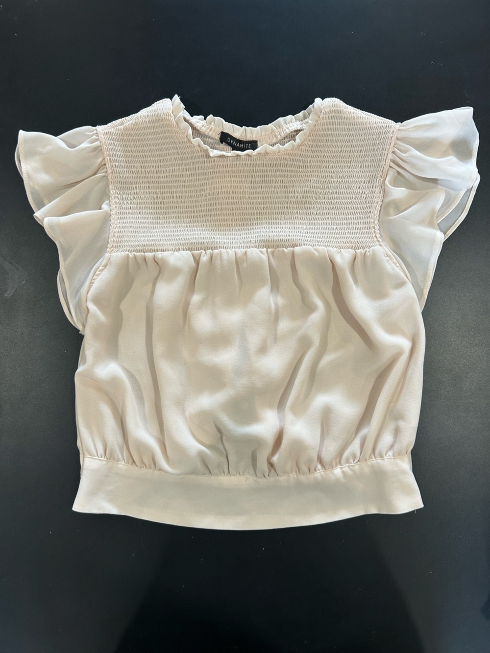 Dynamite Cream Smocked Flutter Sleeve Top